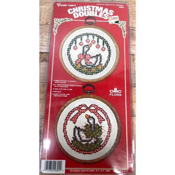 Vogart Crafts Christmas Doubles Cross-Stitch Kit With Goose Designs & DMC Floss - Picture 1 of 4